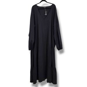 Ashley Stewart Black Maxi Dress Plus‎ Size 30/32 Long Sleeve V Neck Tiered